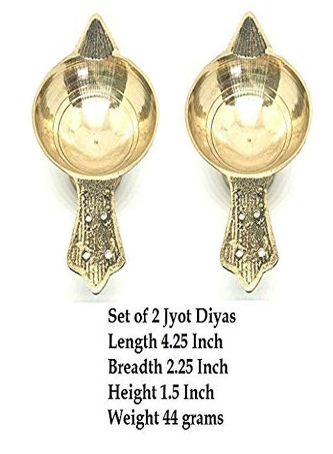 REENA Traditionlal Design Puja Diya Jyot Deepak for Home - Set of 2 - Handmade Indian Brass Oil Puja Lamp - Diya for Pooja Room Decoration Tea Lights Candle - 4.25" x 2.25" x 1.5" - Image 2